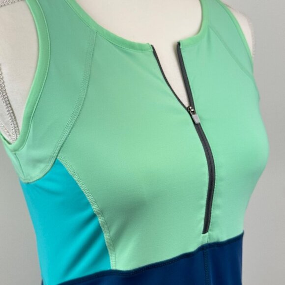 Title Nine Diamalete Dress S Sleeveless Color-Blocked Blue & Green Nylon/Spandex - Picture 2 of 8